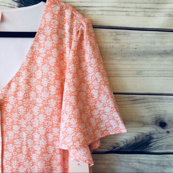 Pink Floral Button Down Flutter Sleeve Dress 1X - Picture 5 of 9